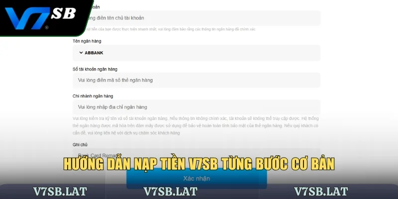 Hướng dẫn nạp tiền V7SB từng bước cơ bản